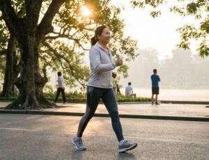 Woman walking outdoors for daily exercise and healthy lifestyle