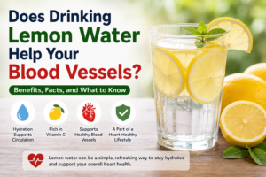 fresh lemon water in a glass for hydration and blood vessel health