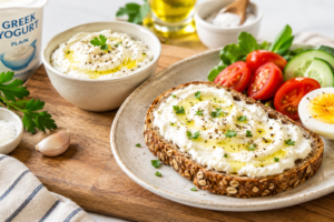 Greek yogurt spread on whole-grain toast