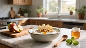 Apple with oatmeal for a healthy breakfast